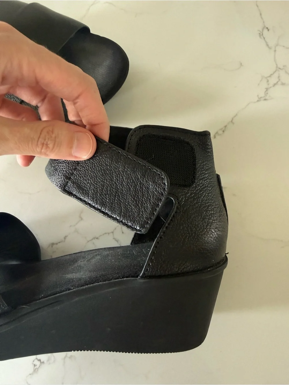 Naturalizer Riviera Black Leather Wedge Sandals